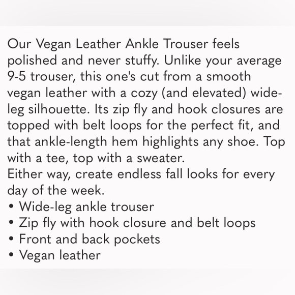 NWT Splendid Woman’s Cropped Vegan Leather Ankle Trouser Brown Size 0 Inseam 26” - Picture 3 of 9